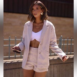 Wishlist Size M Matching Blazer & Short Set Tan Cream Checkered Neutral Office